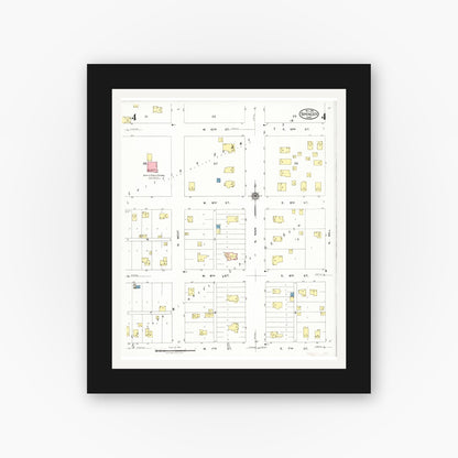 Old map wall art mockup — black gallery frame with white mat — Sanborn Fire Insurance Map from Spencer, Clay County, Iowa (1924), Sheet #0004