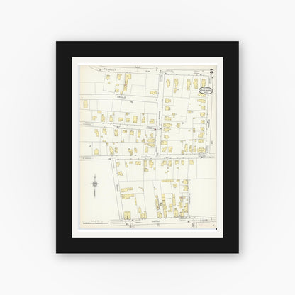 Old map wall art mockup — black gallery frame with white mat — Sanborn Fire Insurance Map from Marlborough, Middlesex County, Massachusetts (1912), Sheet #0005