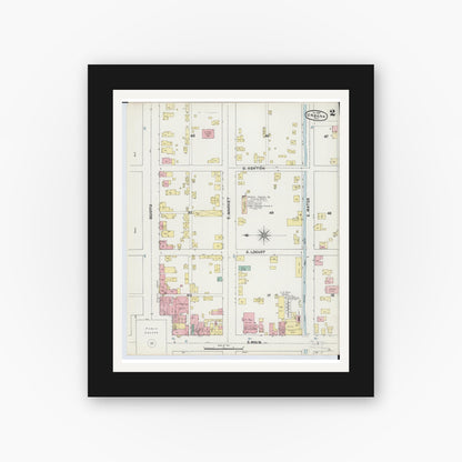 Old map wall art mockup — black gallery frame with white mat — Sanborn Fire Insurance Map from Urbana, Champaign County, Ohio (1890), Sheet #0002