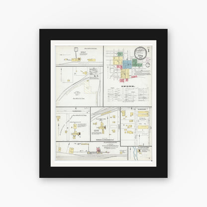 Old map wall art mockup — black gallery frame with white mat — Sanborn Fire Insurance Map from Plano, Collin County, Texas (1901) - Complete Map Set