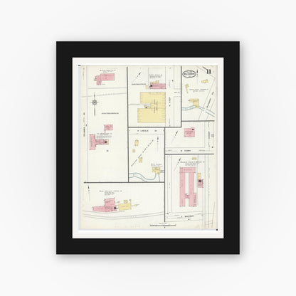 Old map wall art mockup — black gallery frame with white mat — Sanborn Fire Insurance Map from Belvidere, Boone County, Illinois (1912), Sheet #0011