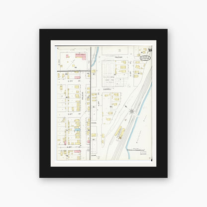 Old map wall art mockup — black gallery frame with white mat — Sanborn Fire Insurance Map from Keokuk, Lee County, Iowa (1893), Sheet #0016