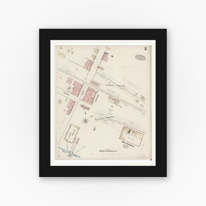 Old map wall art mockup — black gallery frame with white mat — Sanborn Fire Insurance Map from Waco, McLennan County, Texas (1885), Sheet #0002