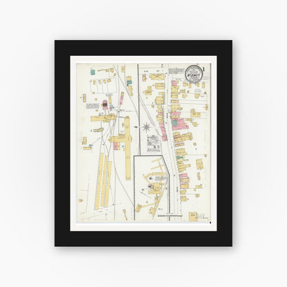 Old map wall art mockup — black gallery frame with white mat — Sanborn Fire Insurance Map from Mount Jewett, McKean County, Pennsylvania (1903), Sheet #0001