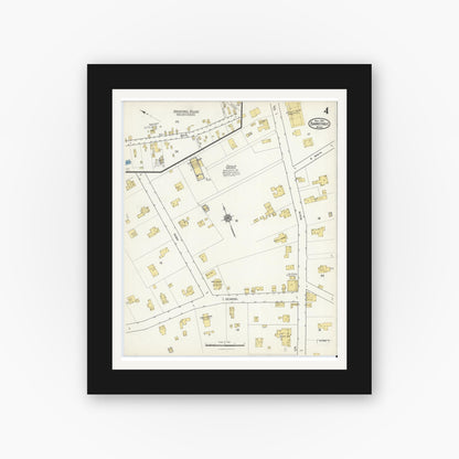 Old map wall art mockup — black gallery frame with white mat — Sanborn Fire Insurance Map from Barnstable, Barnstable County, Massachusetts (1916), Sheet #0004