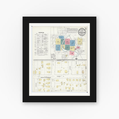 Old map wall art mockup — black gallery frame with white mat — Sanborn Fire Insurance Map from Stoughton, Dane County, Wisconsin (1912), Sheet #0001