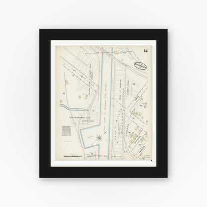Old map wall art mockup — black gallery frame with white mat — Sanborn Fire Insurance Map from Michigan City, La Porte  County, Indiana (1884), Sheet #0012