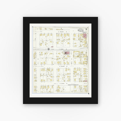Old map wall art mockup — black gallery frame with white mat — Sanborn Fire Insurance Map from Wellston, Jackson County, Ohio (1911), Sheet #0003