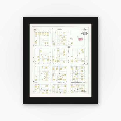 Old map wall art mockup — black gallery frame with white mat — Sanborn Fire Insurance Map from Austin, Mower County, Minnesota (1926), Sheet #0005