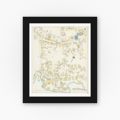 Old map wall art mockup — black gallery frame with white mat — Sanborn Fire Insurance Map from Marblehead, Essex County, Massachusetts (1915), Sheet #0005
