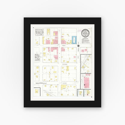 Old map wall art mockup — black gallery frame with white mat — Sanborn Fire Insurance Map from Redfield, Dallas County, Iowa (1916), Sheet #0001