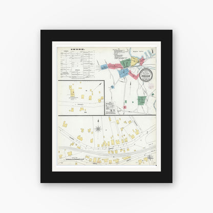 Old map wall art mockup — black gallery frame with white mat — Sanborn Fire Insurance Map from Hingham, Plymouth County, Massachusetts (1903) - Complete Map Set