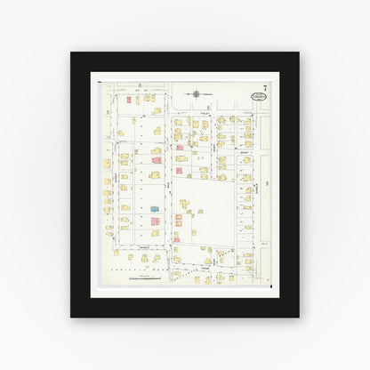 Old map wall art mockup — black gallery frame with white mat — Sanborn Fire Insurance Map from Toronto, Jefferson County, Ohio (1911), Sheet #0007