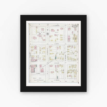 Old map wall art mockup — black gallery frame with white mat — Sanborn Fire Insurance Map from Decatur, Macon County, Illinois (1887), Sheet #0005
