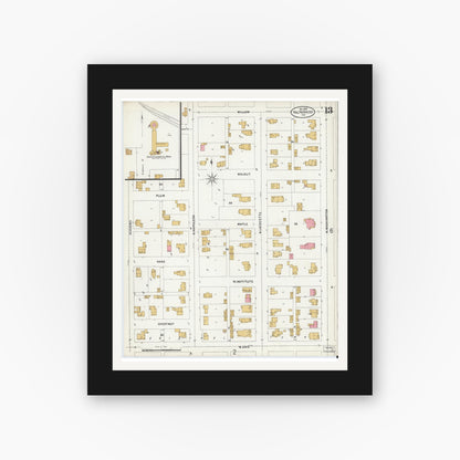 Old map wall art mockup — black gallery frame with white mat — Sanborn Fire Insurance Map from Valparaiso, Porter County, Indiana (1899), Sheet #0013