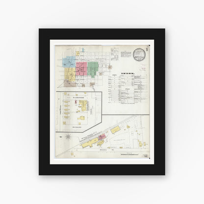 Old map wall art mockup — black gallery frame with white mat — Sanborn Fire Insurance Map from Martinsville, Morgan County, Indiana (1896) - Complete Map Set