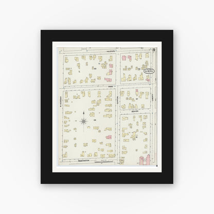 Old map wall art mockup — black gallery frame with white mat — Sanborn Fire Insurance Map from Albion, Orleans County, New York (1889), Sheet #0003