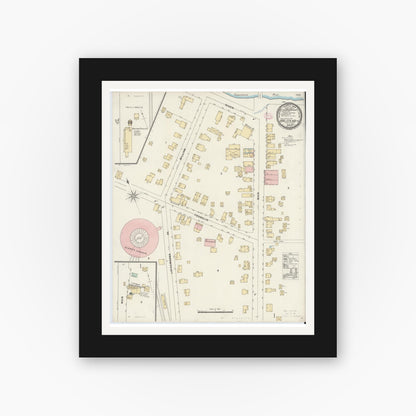 Old map wall art mockup — black gallery frame with white mat — Sanborn Fire Insurance Map from Hallstead, Susquehanna County, Pennsylvania (1897), Sheet #0001