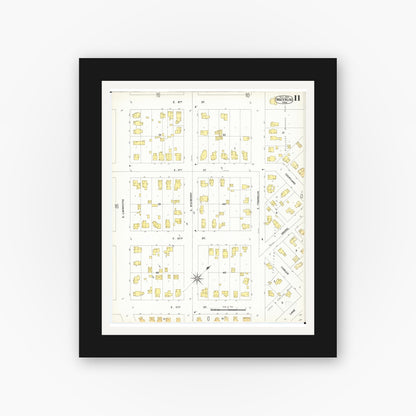 Old map wall art mockup — black gallery frame with white mat — Sanborn Fire Insurance Map from Waterloo, Black Hawk County, Iowa (1900), Sheet #0011