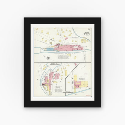 Old map wall art mockup — black gallery frame with white mat — Sanborn Fire Insurance Map from Port Chester, Westchester County, New York (1908), Sheet #0021