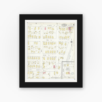 Old map wall art mockup — black gallery frame with white mat — Sanborn Fire Insurance Map from Effingham, Effingham County, Illinois (1911), Sheet #0006