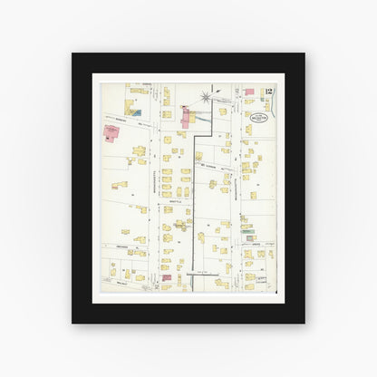 Old map wall art mockup — black gallery frame with white mat — Sanborn Fire Insurance Map from Arlington, Middlesex County, Massachusetts (1908), Sheet #0012
