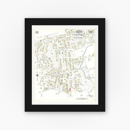 Old map wall art mockup — black gallery frame with white mat — Sanborn Fire Insurance Map from Melrose, Middlesex County, Massachusetts (1923), Sheet #0022