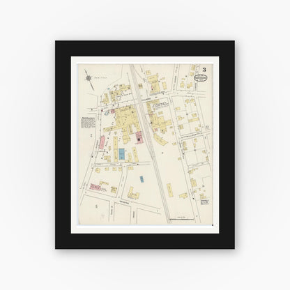 Old map wall art mockup — black gallery frame with white mat — Sanborn Fire Insurance Map from Norwood, Norfolk County, Massachusetts (1915), Sheet #0003