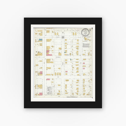 Old map wall art mockup — black gallery frame with white mat — Sanborn Fire Insurance Map from Ladd, Bureau County, Illinois (1906), Sheet #0001