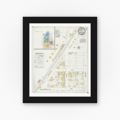 Old map wall art mockup — black gallery frame with white mat — Sanborn Fire Insurance Map from Crystal Falls, Iron County, Michigan (1898) - Complete Map Set