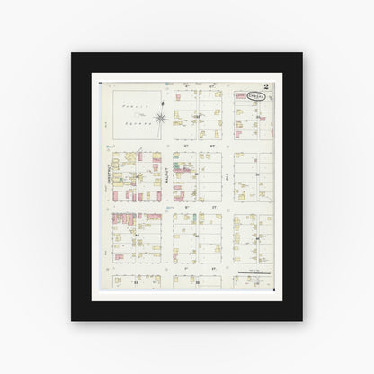 Old map wall art mockup — black gallery frame with white mat — Sanborn Fire Insurance Map from Chaska, Carver County, Minnesota (1891), Sheet #0002