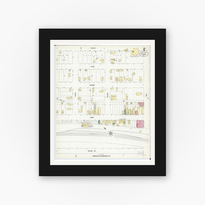 Old map wall art mockup — black gallery frame with white mat — Sanborn Fire Insurance Map from Frazee, Becker County, Minnesota (1907), Sheet #0002