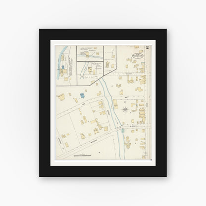Old map wall art mockup — black gallery frame with white mat — Sanborn Fire Insurance Map from Nicholson, Wyoming County, Pennsylvania (1897), Sheet #0002