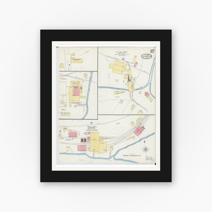 Old map wall art mockup — black gallery frame with white mat — Sanborn Fire Insurance Map from Ironton, Lawrence County, Ohio (1893), Sheet #0017