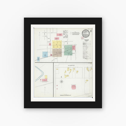 Old map wall art mockup — black gallery frame with white mat — Sanborn Fire Insurance Map from Wilmington, Clinton County, Ohio (1895) - Complete Map Set