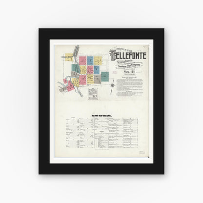 Old map wall art mockup — black gallery frame with white mat — Sanborn Fire Insurance Map from Bellefonte, Centre County, Pennsylvania (1911) - Complete Map Set