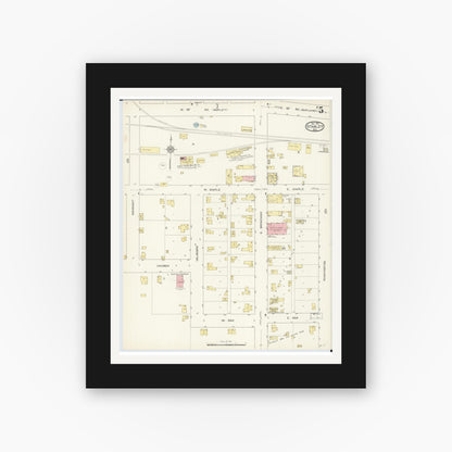 Old map wall art mockup — black gallery frame with white mat — Sanborn Fire Insurance Map from Stanley, Chippewa County, Wisconsin (1912), Sheet #0005