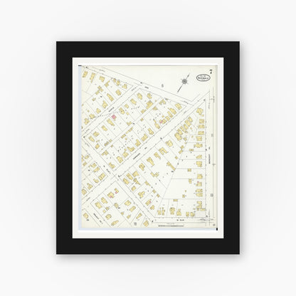 Old map wall art mockup — black gallery frame with white mat — Sanborn Fire Insurance Map from Norwalk, Huron County, Ohio (1911), Sheet #0007
