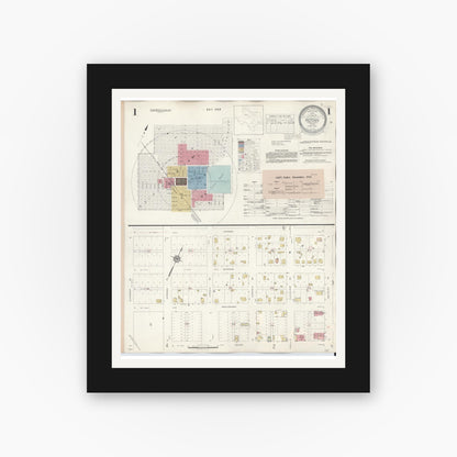 Old map wall art mockup — black gallery frame with white mat — Sanborn Fire Insurance Map from Rotan, Fisher County, Texas (1940) - Complete Map Set