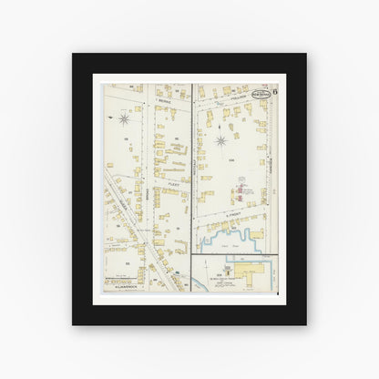 Old map wall art mockup — black gallery frame with white mat — Sanborn Fire Insurance Map from New Bern, Craven County, North Carolina (1893), Sheet #0006