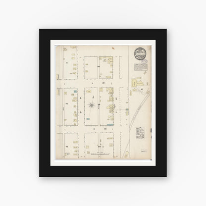 Old map wall art mockup — black gallery frame with white mat — Sanborn Fire Insurance Map from Lathrop, San Joaquin County, California (1884), Sheet #0001