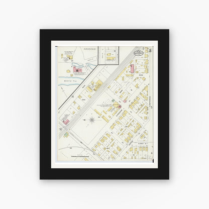 Old map wall art mockup — black gallery frame with white mat — Sanborn Fire Insurance Map from Alliance, Stark County, Ohio (1898), Sheet #0003