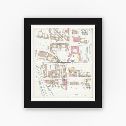 Old map wall art mockup — black gallery frame with white mat — Sanborn Fire Insurance Map from El Paso, El Paso County, Texas (1902), Sheet #0027