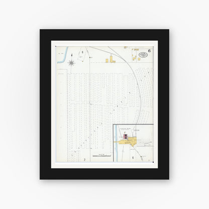 Old map wall art mockup — black gallery frame with white mat — Sanborn Fire Insurance Map from Tomah, Monroe County, Wisconsin (1904), Sheet #0006
