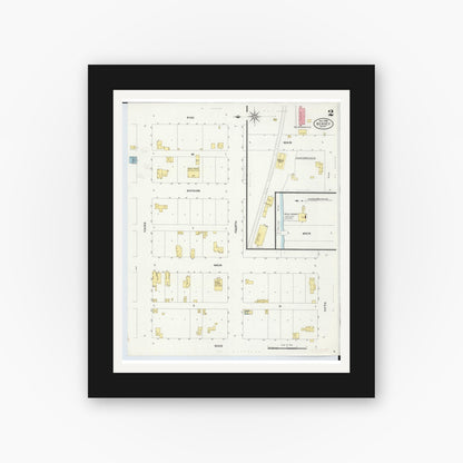 Old map wall art mockup — black gallery frame with white mat — Sanborn Fire Insurance Map from Hersey, Osceola County, Michigan (1908), Sheet #0002