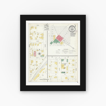 Old map wall art mockup — black gallery frame with white mat — Sanborn Fire Insurance Map from Lufkin, Angelina County, Texas (1904) - Complete Map Set