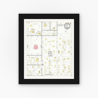 Old map wall art mockup — black gallery frame with white mat — Sanborn Fire Insurance Map from Hartley, O'Brien County, Iowa (1901), Sheet #0001