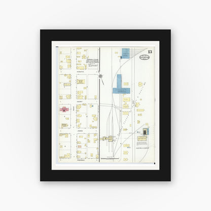 Old map wall art mockup — black gallery frame with white mat — Sanborn Fire Insurance Map from Houghton, Houghton County, Michigan (1917), Sheet #0013