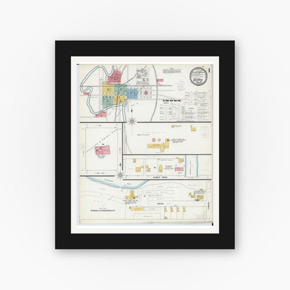Old map wall art mockup — black gallery frame with white mat — Sanborn Fire Insurance Map from Ottawa, Putnam County, Ohio (1900) - Complete Map Set