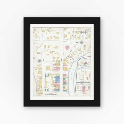 Old map wall art mockup — black gallery frame with white mat — Sanborn Fire Insurance Map from Princeton, Green Lake County, Wisconsin (1904), Sheet #0002
